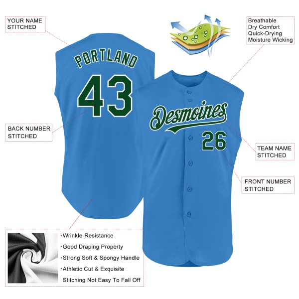 Custom Powder Blue Green-White Authentic Sleeveless Baseball Jersey - Image 2