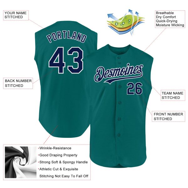 Custom Teal Navy-White Authentic Sleeveless Baseball Jersey - Image 2