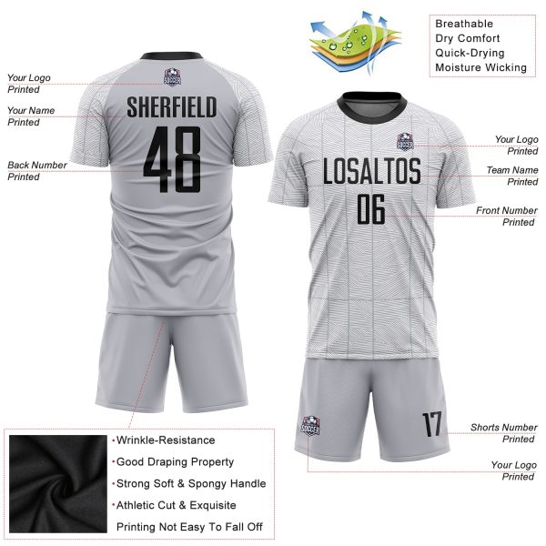 Custom Gray Black-White Sublimation Soccer Uniform Jersey - Image 3