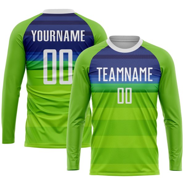 Custom Neon Green White-Royal Sublimation Soccer Uniform Jersey - Image 3