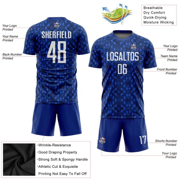 Custom Royal White Sublimation Soccer Uniform Jersey - Image 3