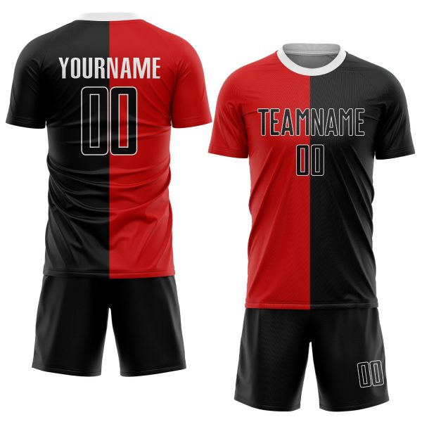 Custom Red Black-White Sublimation Split Fashion Soccer Uniform Jersey - Image 2