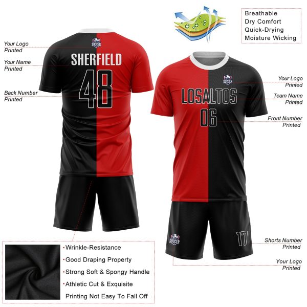 Custom Red Black-White Sublimation Split Fashion Soccer Uniform Jersey - Image 3