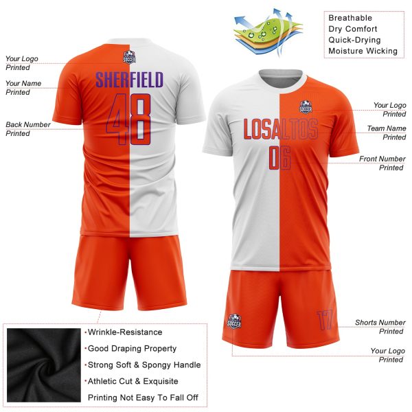 Custom White Orange-Purple Sublimation Split Fashion Soccer Uniform Jersey - Image 3