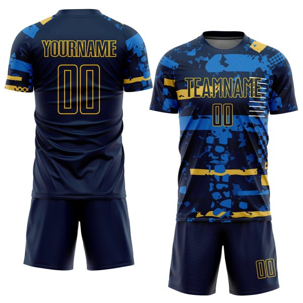Custom Navy Navy-Gold Sublimation Soccer Uniform Jersey - Image 2