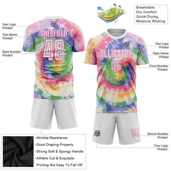 Custom Tie Dye White-Pink Sublimation Soccer Uniform Jersey - Image 3