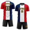 Custom Navy Black White Red-Gold Sublimation French Flag Soccer Uniform Jersey - Image 2