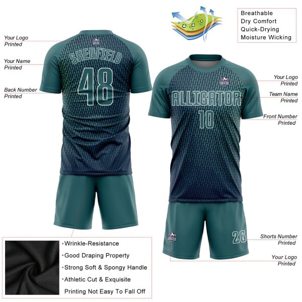 Custom Teal White Sublimation Soccer Uniform Jersey - Image 3