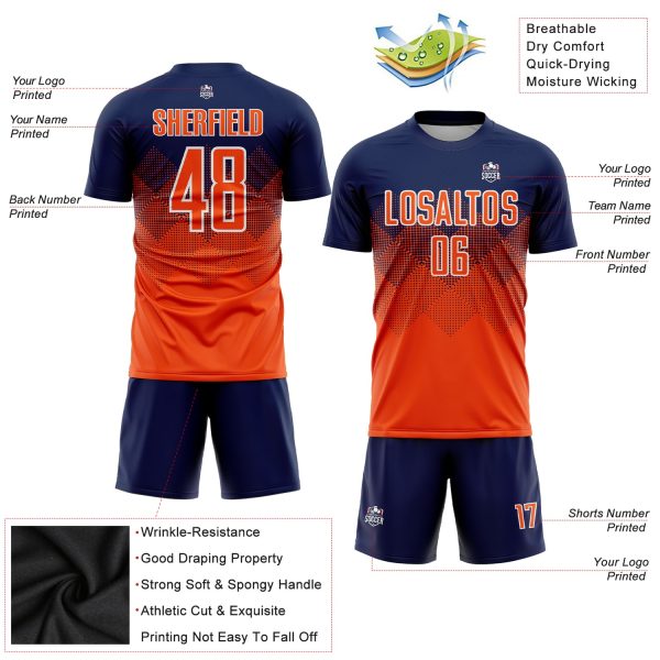 Custom Navy Orange-White Sublimation Soccer Uniform Jersey - Image 3