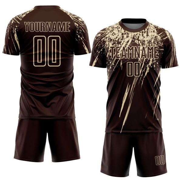 Custom Brown Cream Sublimation Soccer Uniform Jersey - Image 2