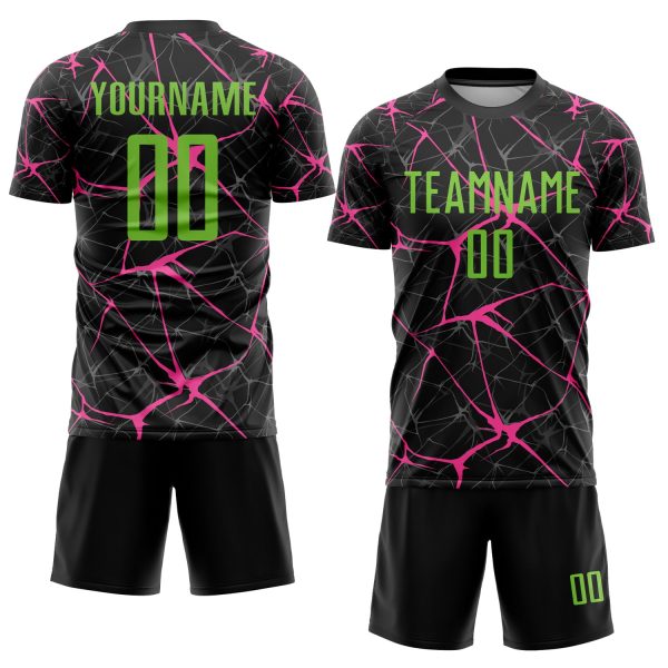 Custom Black Neon Green-Pink Sublimation Soccer Uniform Jersey - Image 2