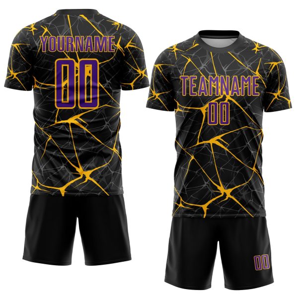 Custom Black Purple-Gold Sublimation Soccer Uniform Jersey - Image 2