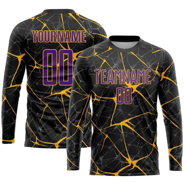 Custom Black Purple-Gold Sublimation Soccer Uniform Jersey - Image 3