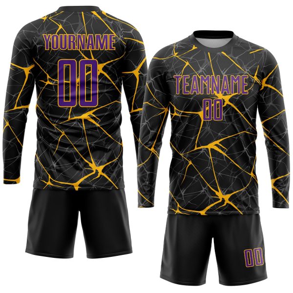 Custom Black Purple-Gold Sublimation Soccer Uniform Jersey - Image 4