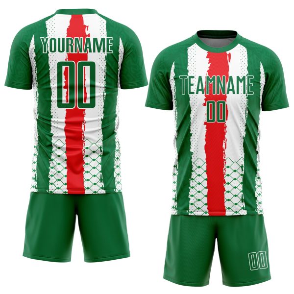 Custom Kelly Green Red-White Sublimation Mexico Soccer Uniform Jersey - Image 2