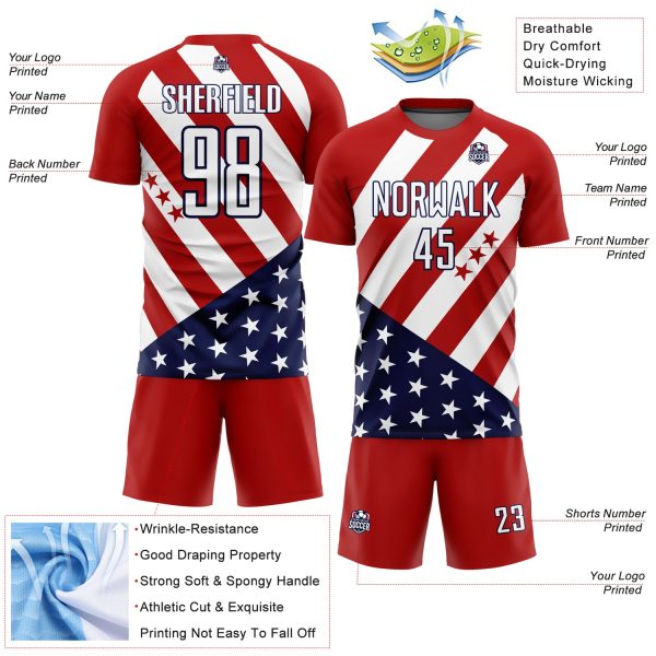 Custom Red White-Navy Vintage American Flag Sublimation Soccer Uniform Jersey - Image 4