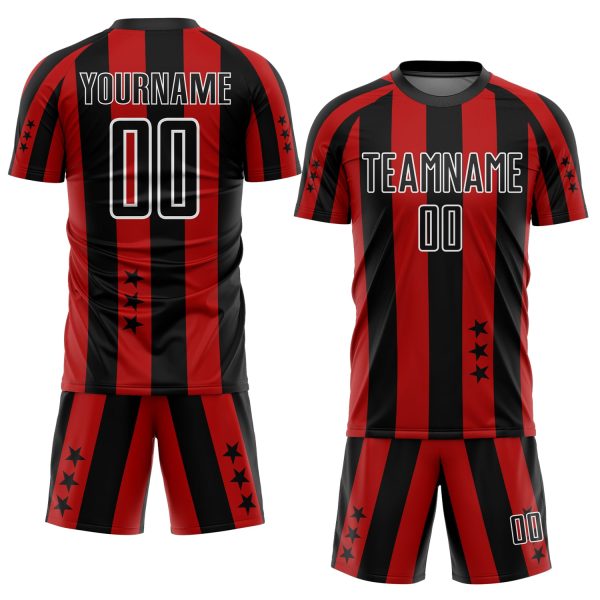 Custom Red Black-White Stars And Squares Sublimation Soccer Uniform Jersey - Image 2