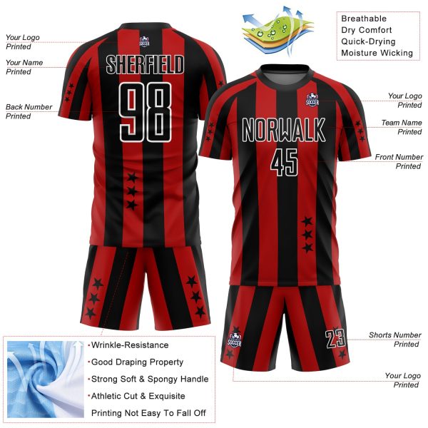 Custom Red Black-White Stars And Squares Sublimation Soccer Uniform Jersey - Image 4