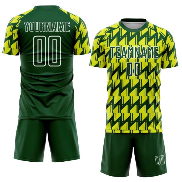 Custom Green Neon Yellow-White Sublimation Soccer Uniform Jersey - Image 2