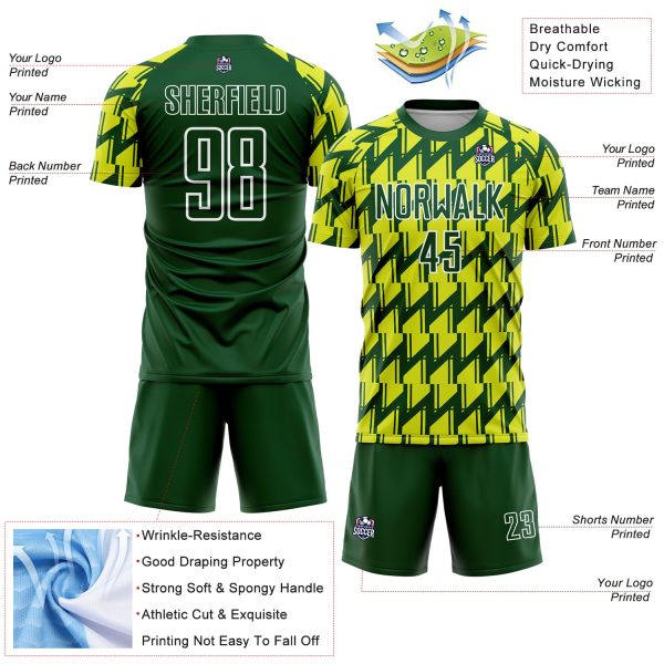 Custom Green Neon Yellow-White Sublimation Soccer Uniform Jersey - Image 4