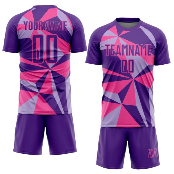 Custom Purple Pink Geometric Pattern Sublimation Soccer Uniform Jersey - Image 2