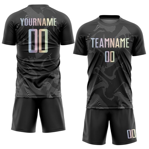 Custom Black Gradient-Gray Curve Lines Sublimation Soccer Uniform Jersey - Image 2