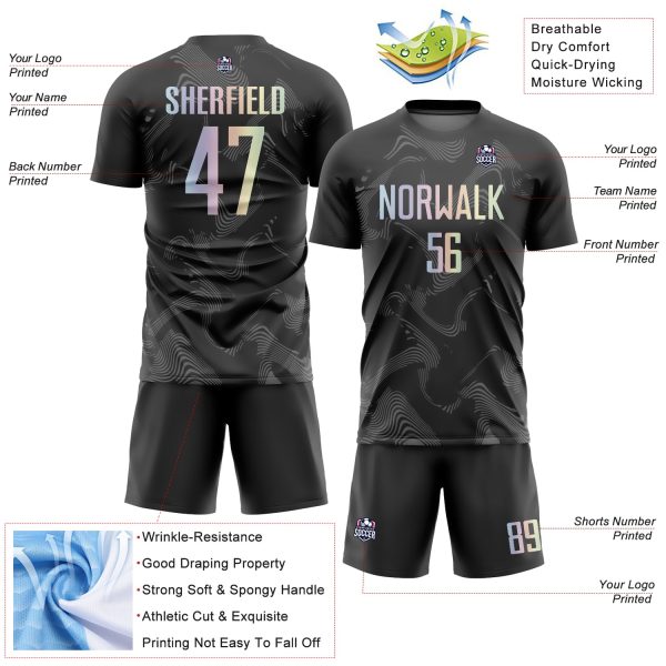 Custom Black Gradient-Gray Curve Lines Sublimation Soccer Uniform Jersey - Image 4