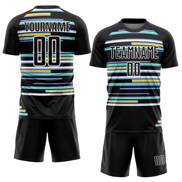 Custom Black White Lines Sublimation Soccer Uniform Jersey - Image 2