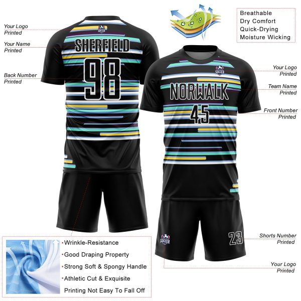 Custom Black White Lines Sublimation Soccer Uniform Jersey - Image 4