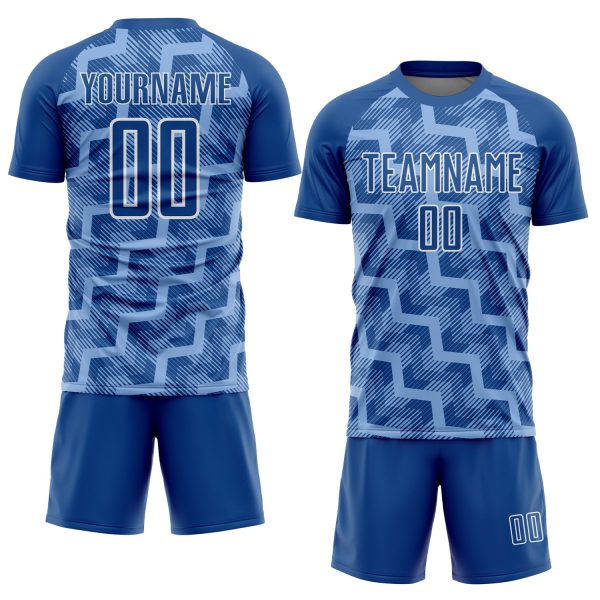 Custom Royal Light Blue-White Lines Sublimation Soccer Uniform Jersey - Image 2