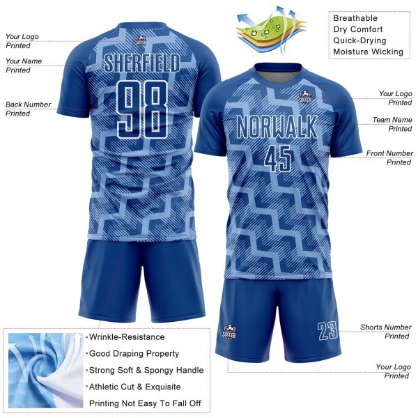 Custom Royal Light Blue-White Lines Sublimation Soccer Uniform Jersey - Image 4