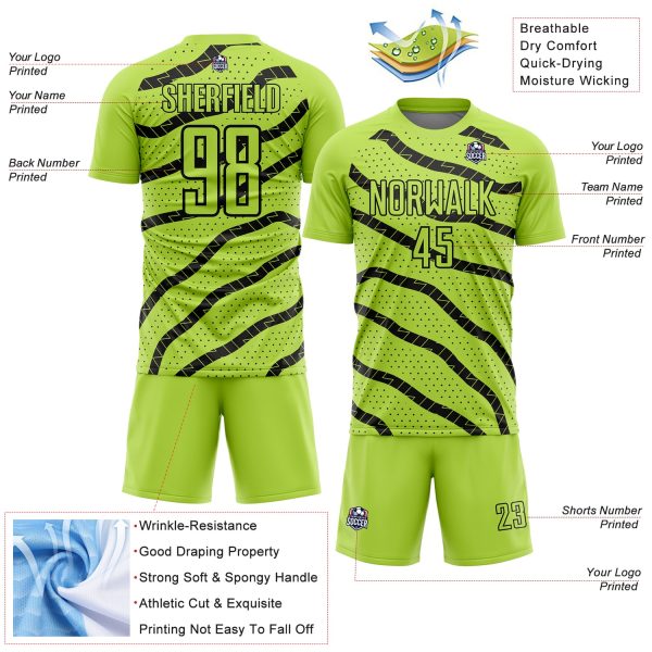 Custom Neon Green Black Lines And Dots Sublimation Soccer Uniform Jersey - Image 4