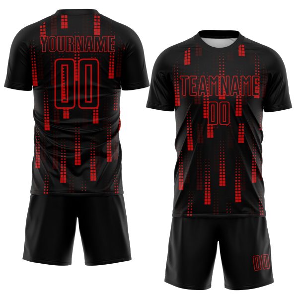 Custom Black Red Geometric Shapes Sublimation Soccer Uniform Jersey - Image 2