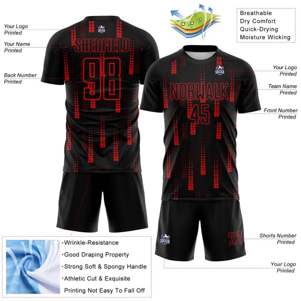 Custom Black Red Geometric Shapes Sublimation Soccer Uniform Jersey - Image 4