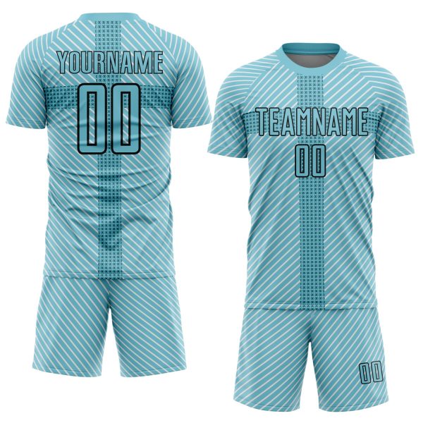 Custom Panther Blue Black Geometric Shapes Sublimation Soccer Uniform Jersey - Image 2