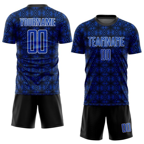 Custom Thunder Blue Black-White Geometric Shapes Sublimation Soccer Uniform Jersey - Image 2