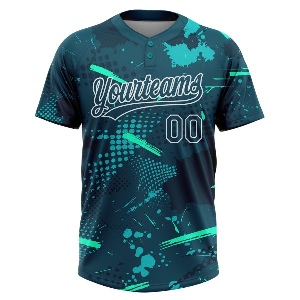 Custom Green Midnight Green-Teal 3D Pattern Two-Button Unisex Softball Jersey - Image 2