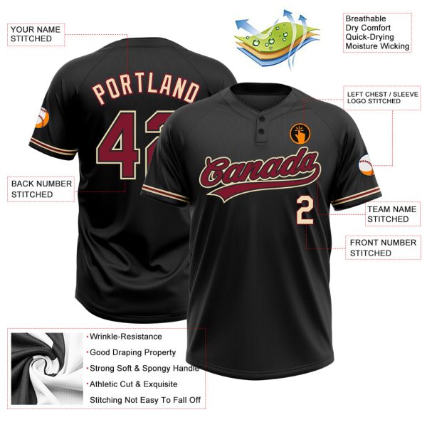 Custom Black Crimson-City Cream Two-Button Unisex Softball Jersey - Image 3