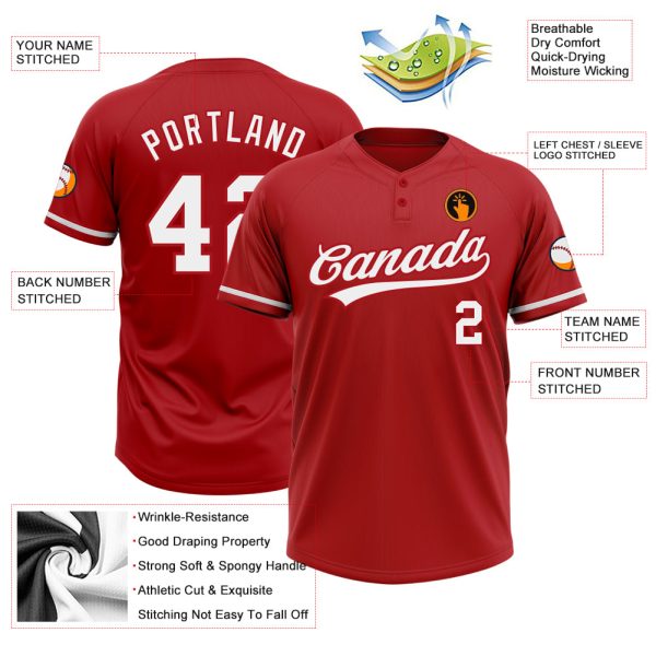 Custom Red White Two-Button Unisex Softball Jersey - Image 3