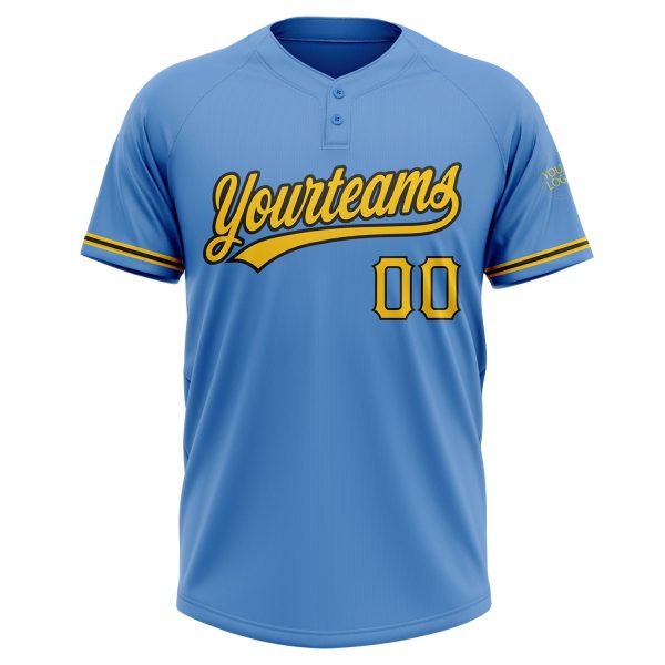 Custom Powder Blue Yellow-Black Two-Button Unisex Softball Jersey - Image 2
