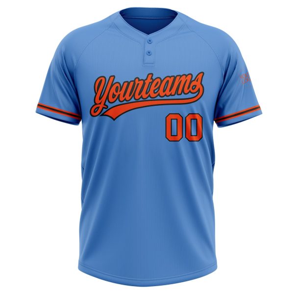 Custom Powder Blue Orange-Black Two-Button Unisex Softball Jersey - Image 2
