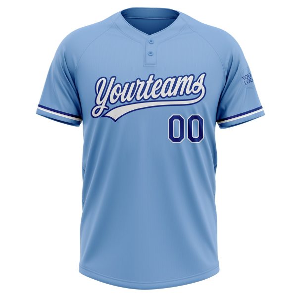 Custom Light Blue White-Royal Two-Button Unisex Softball Jersey - Image 2