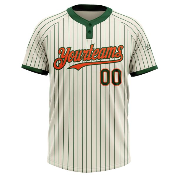 Custom Cream Green Pinstripe Orange Two-Button Unisex Softball Jersey - Image 2