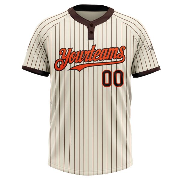 Custom Cream Brown Pinstripe Orange Two-Button Unisex Softball Jersey - Image 2