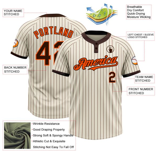 Custom Cream Brown Pinstripe Orange Two-Button Unisex Softball Jersey - Image 3