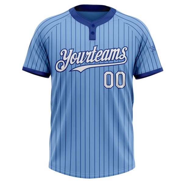 Custom Light Blue Royal Pinstripe White Two-Button Unisex Softball Jersey - Image 2