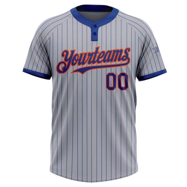 Custom Gray Royal Pinstripe Orange Two-Button Unisex Softball Jersey - Image 2