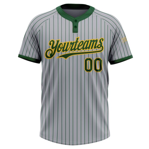 Custom Gray Green Pinstripe Gold Two-Button Unisex Softball Jersey - Image 2
