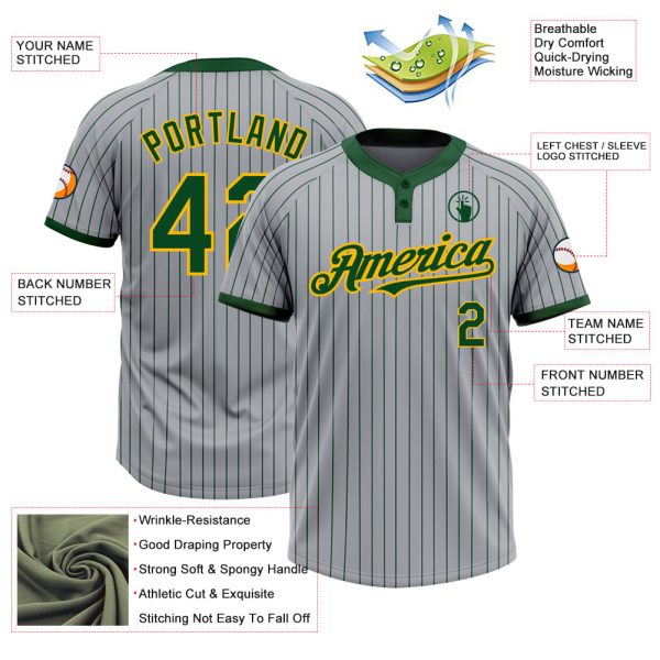 Custom Gray Green Pinstripe Gold Two-Button Unisex Softball Jersey - Image 3