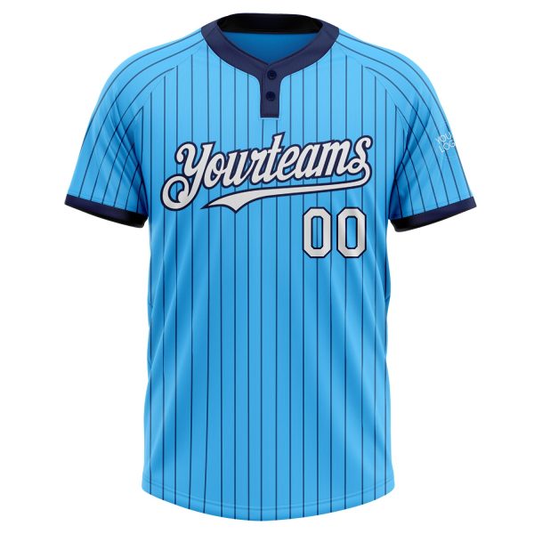 Custom Sky Blue Navy Pinstripe White Two-Button Unisex Softball Jersey - Image 2